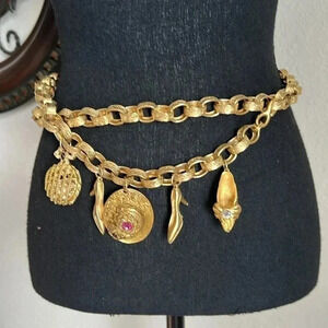 CRAFT Women’s Vintage Gold Tone Chain Link Medallion Belt Necklace Slipp…